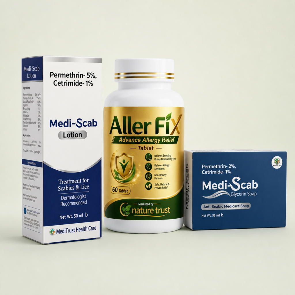 Scabies Relief Combo with Aller Fix, Medi-Scab Lotion and Soap
